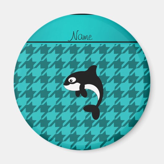 名前パーソナライズされたorca whaleターコイズ千鳥格子の マグネット (正面)