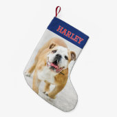 名前パーソナライズされたPhoto Navy Red スモールクリスマスストッキング (正面 (吊り時))