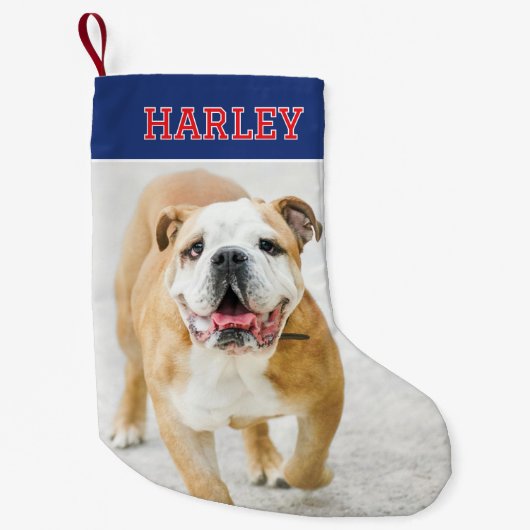 名前パーソナライズされたPhoto Navy Red スモールクリスマスストッキング (正面)