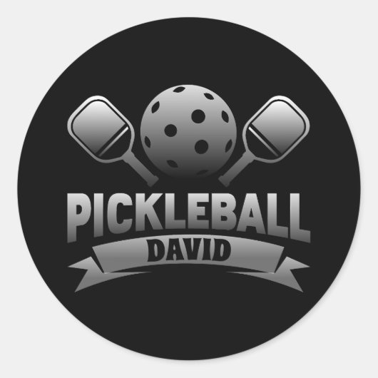 名前パーソナライズされたPickleballステッカー ラウンドシール (正面)