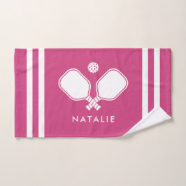 名前パーソナライズされたPickleballマゼンダストライプー ハンドタオル