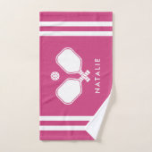 名前パーソナライズされたPickleballマゼンダストライプー ハンドタオル (ハンドタオル)