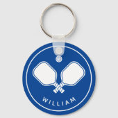 名前パーソナライズされたPickleball Blue & White Keychain キーホルダー (裏面)