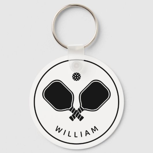 名前パーソナライズされたPickleball White & Black キーホルダー (正面)