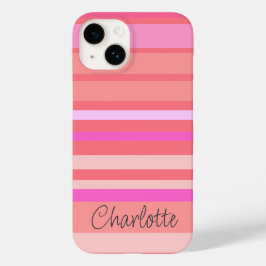 名前パーソナライズされたPinkスクリプストライプのト Case-Mate iPhone 14ケース
