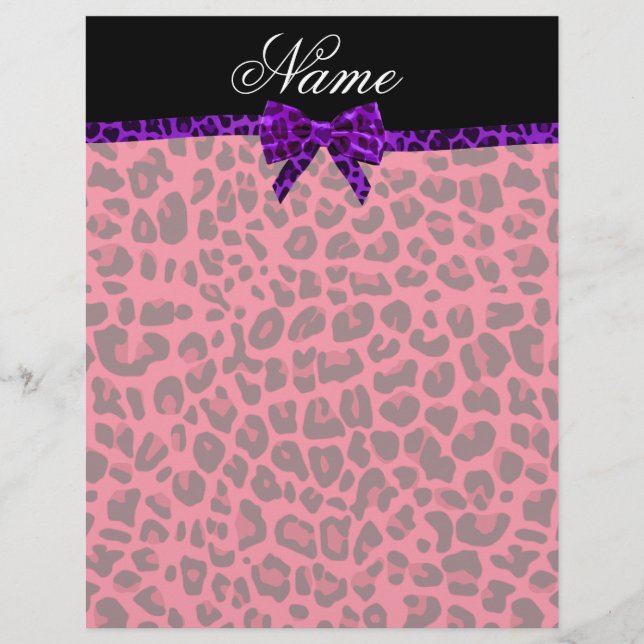 名前パーソナライズされたpink leopard print purple bow (正面)