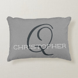 名前パーソナライズされたQイニシャル白黒グレー アクセントクッション
