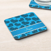 名前パーソナライズされたsky blue leopardハート コースター (左側)
