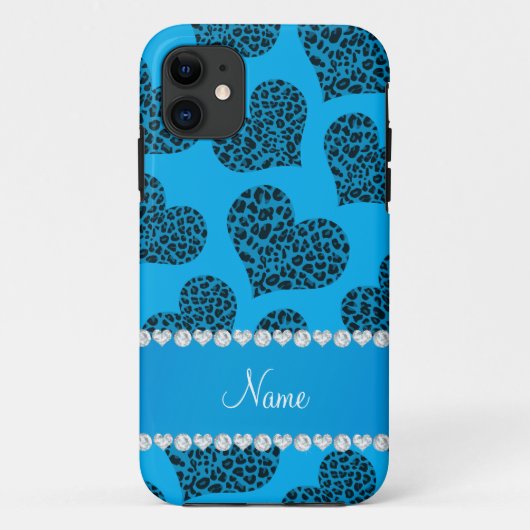 名前パーソナライズされたsky blue leopardハート Case-Mate iPhoneケース (裏面)