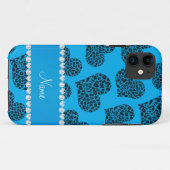 名前パーソナライズされたsky blue leopardハート Case-Mate iPhoneケース (裏面(横))