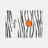 名前パーソナライズされたtiger顔zebra stripes フリースブランケット (正面(横))