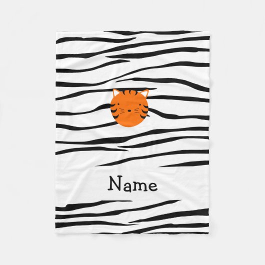 名前パーソナライズされたtiger顔zebra stripes フリースブランケット (正面)