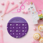 名前パープルお誕生日ケーキバルーンハート星 ペーパープレート (パーティー)