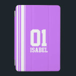 名前パープルと白のスポーツ名ipadカバー iPad miniカバー<br><div class="desc">紫と白のスポーツスタイルipadケースカバー。名前と特別な年齢、年カスタマイズまたは幸運な番号を選択してスポーツシャツのスタイル。現在の読ケース：イザベル01。 *フォントの自然により必ずしも一致しない名前が存在する場合があります。あなたのipad画面にファ鮮やかンやスポーツの子供のための完璧な保護ギフト。独自に設計されたサラ・トレット。</div>