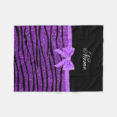名前パープルグリッターゼブラストライプ紫の弓 フリースブランケット (正面(横))