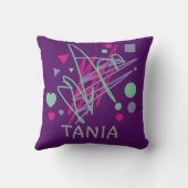 名前パープルピンクティール（緑がかった色）サークルスクエア三角形ハート クッション (裏面)