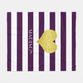 名前パープルホワイト金ゴールドハートパターンプリント フリースブランケット (正面(横))