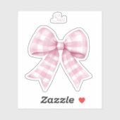 名前ビニールステッカー付きギンガムチェックピンクボウ シール (シート)