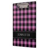 名前ピンクと黒のチェックPlaid Gingham Pattern クリップボード (左)