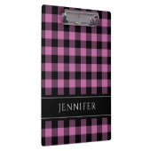 名前ピンクと黒のチェックPlaid Gingham Pattern クリップボード (右)