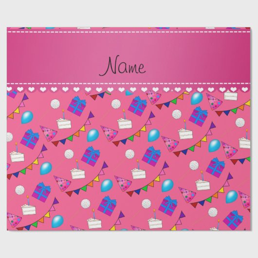名前ピンクの誕生日のバニングケーキ帽子バルーン ラッピングペーパー (フラット)