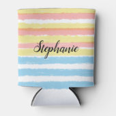 名前ピンクイエローブルーウェットカラーストライプオプション 缶クーラー (正面)