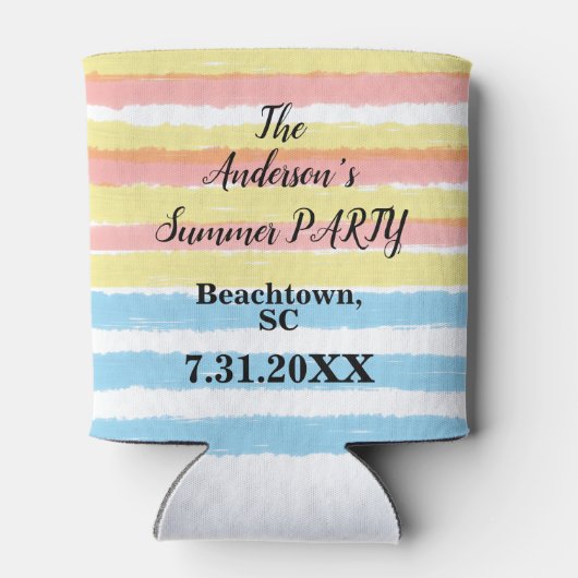 名前ピンクイエローブルーウェットカラーストライプオプション 缶クーラー (裏面)