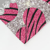 名前ピンクハートシルバーグリッターゼブラストライプ フリースブランケット (角)