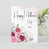 名前ピンクパーソナライズされたフローラマザーズ日カード 招待状 (スタンド正面)