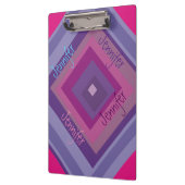 名前ピンクパープルダイヤモンドパターン非対称アート クリップボード (左)