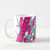 名前ピンクパープルティール(緑がかった色)シェイプキャンディライン抽象芸術 コーヒーマグカップ (左)