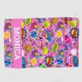 名前😍🤩ピンク折衷的テニス🎾パターン ゴルフタオル (横)