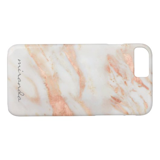 名前ファッショニスタ付きピンクと白の大理石 Case-Mate iPhoneケース (裏面(横))