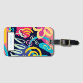 名前ファンキー付き明るい1980sレトロパターン ラゲッジタグ (正面横)