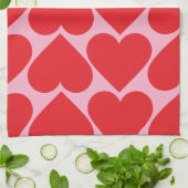 名前ファンシー付きロマンチックな赤とピンクのハートパターン キッチンタオル (折り畳み)