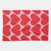 名前ファンシー付きロマンチックな赤とピンクのハートパターン キッチンタオル (横)