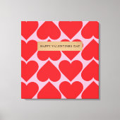 名前ファンシー付きロマンチックな赤とピンクのハートパターン キャンバスプリント (正面)
