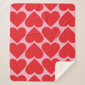 名前ファンシー付きロマンチックな赤とピンクのハートパターン シェルパブランケット (正面)