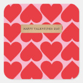 名前ファンシー付きロマンチックな赤とピンクのハートパターン スクエアシール (正面)