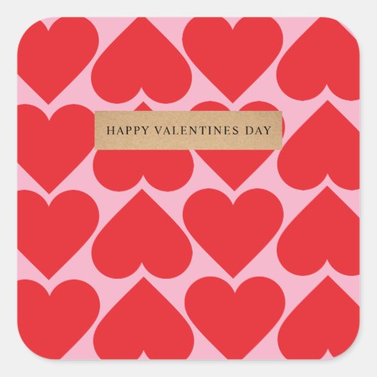 名前ファンシー付きロマンチックな赤とピンクのハートパターン スクエアシール (正面)