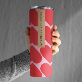 名前ファンシー付きロマンチックな赤とピンクのハートパターン タンブラー
