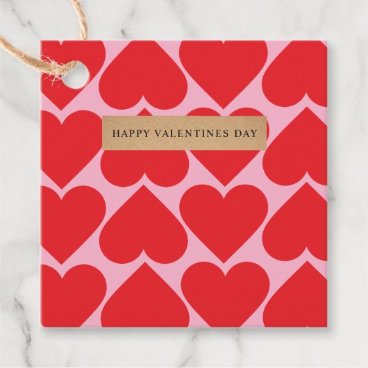 名前ファンシー付きロマンチックな赤とピンクのハートパターン フェイバータグ (正面)