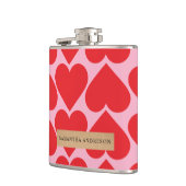 名前ファンシー付きロマンチックな赤とピンクのハートパターン フラスク (左)