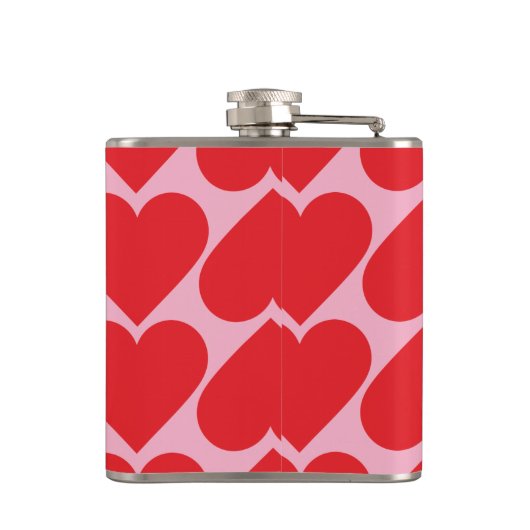 名前ファンシー付きロマンチックな赤とピンクのハートパターン フラスク (裏面)