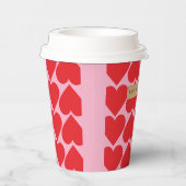 名前ファンシー付きロマンチックな赤とピンクのハートパターン 紙コップ (右)
