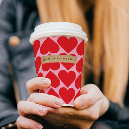 名前ファンシー付きロマンチックな赤とピンクのハートパターン 紙コップ