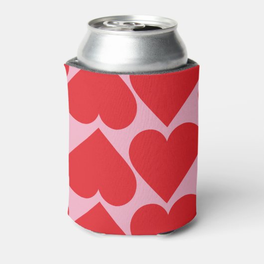 名前ファンシー付きロマンチックな赤とピンクのハートパターン 缶クーラー (缶裏面)
