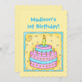 名前ファーストお誕生日ケーキアートパーティの招待状 招待状 (正面/裏面)