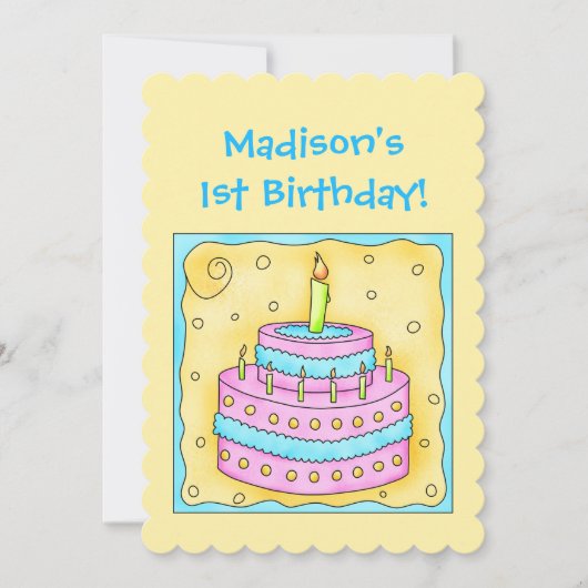 名前ファーストお誕生日ケーキアートパーティの招待状 招待状 (正面)