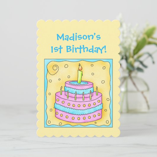 名前ファーストお誕生日ケーキアートパーティの招待状 招待状 (スタンド正面)